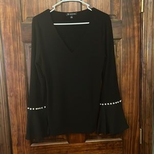 Black Long Sleeve Top with Pearl Edged Flowy Sleeves